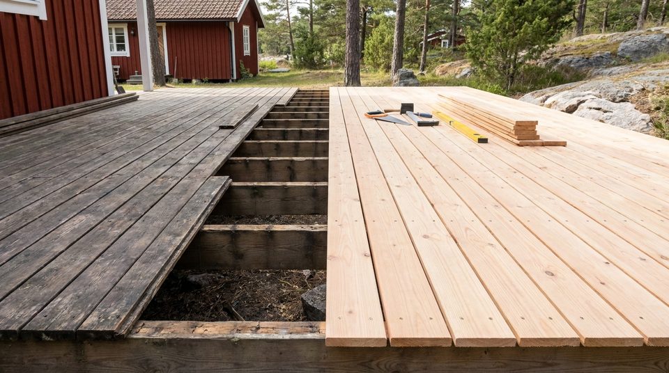 Trädäck och trallbyte